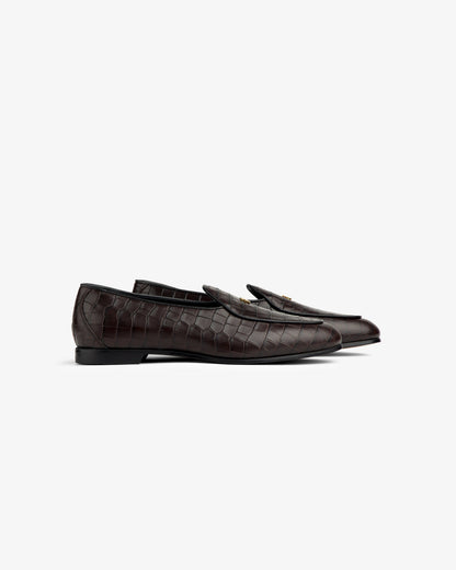 Aimé Leon Dore Espresso Croc-Embossed Crest Salóni Loafer Footwear