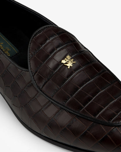 Aimé Leon Dore Espresso Croc-Embossed Crest Salóni Loafer Footwear