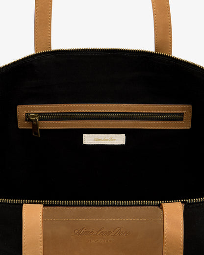Aimé Leon Dore Jet black Leather Canvas Zip Tote Accessories