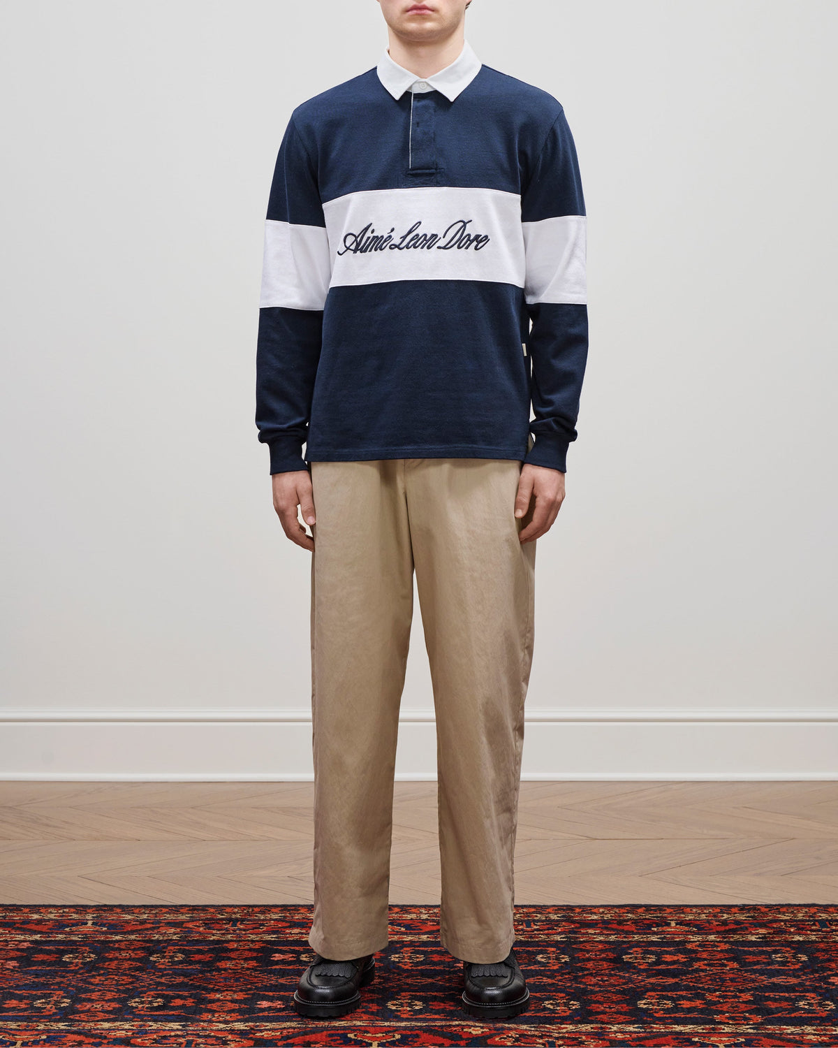 Aimé Leon Dore Navy blazer Script Paneled Rugby Clothing