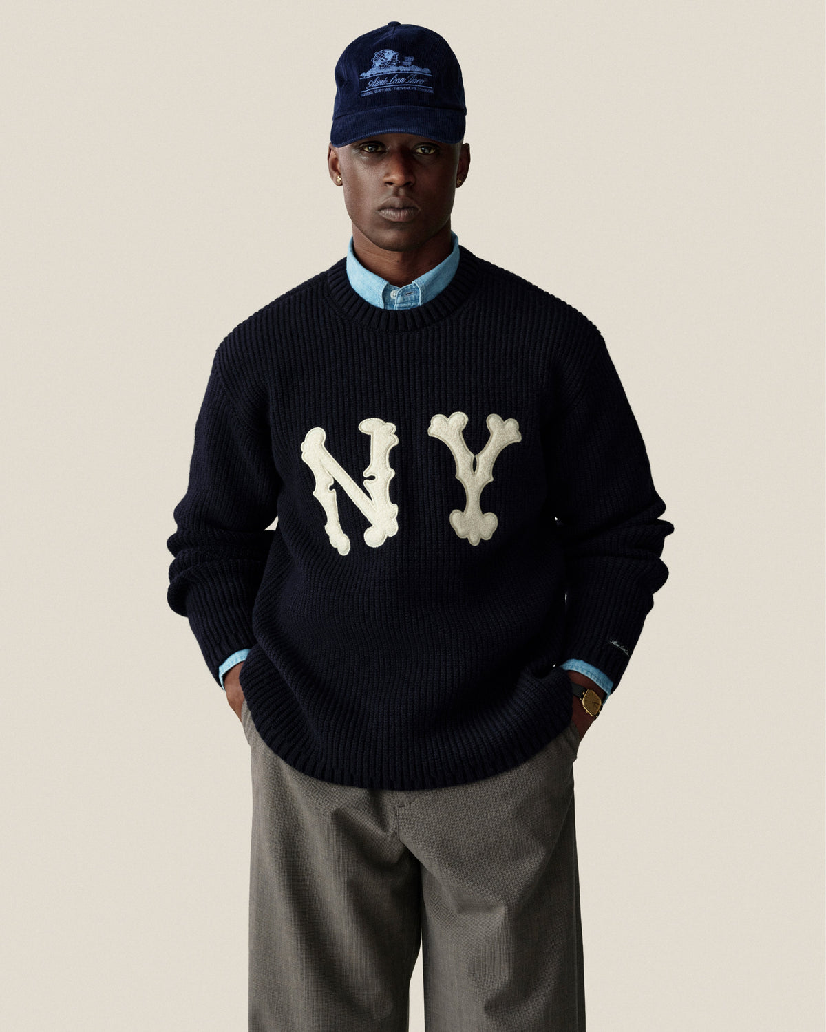 Aimé Leon Dore Evening blue NY Highlanders Ribbed Wool Crewneck Sweater Clothing