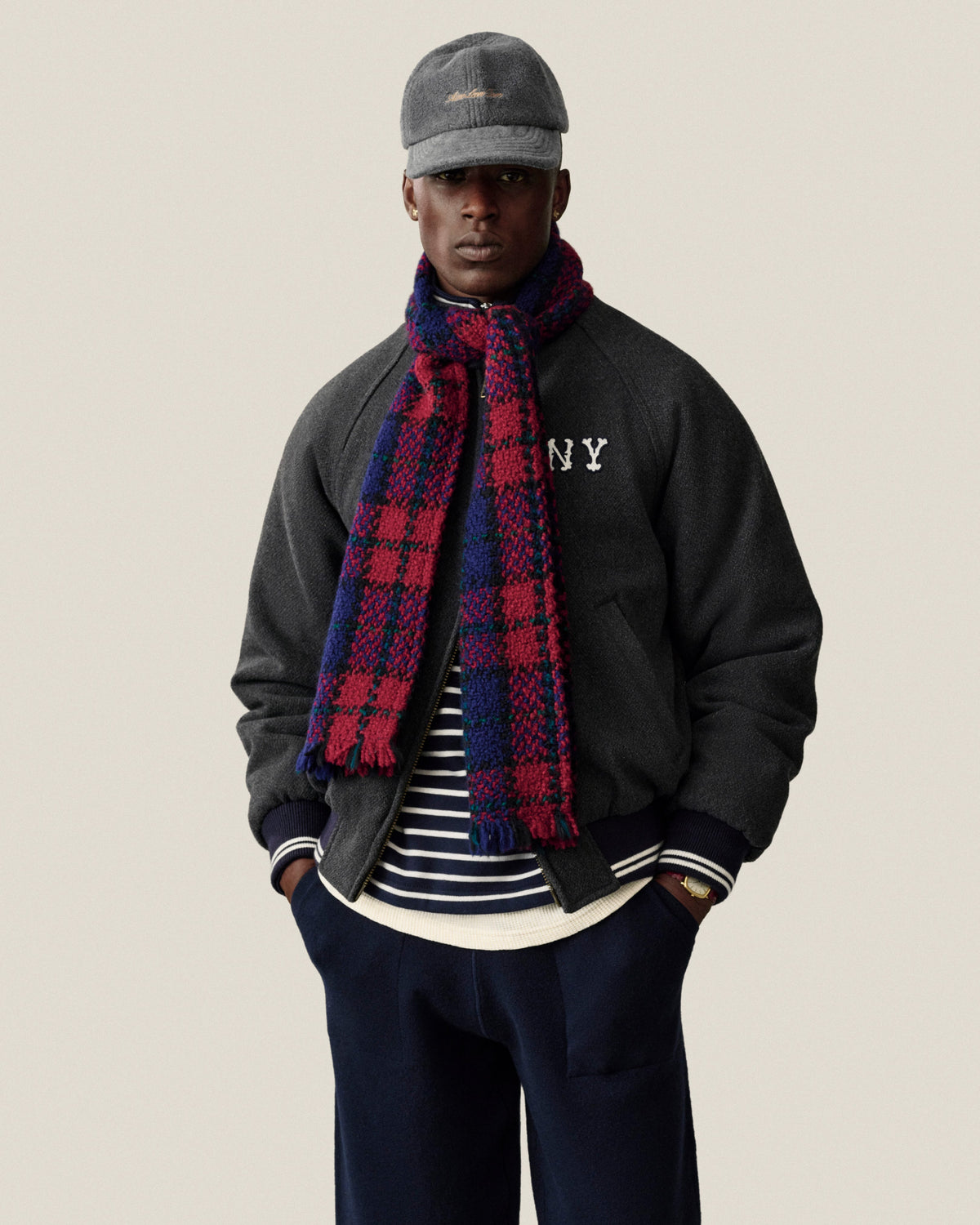 Aimé Leon Dore Charcoal NY Highlanders Wool Varsity Jacket Clothing