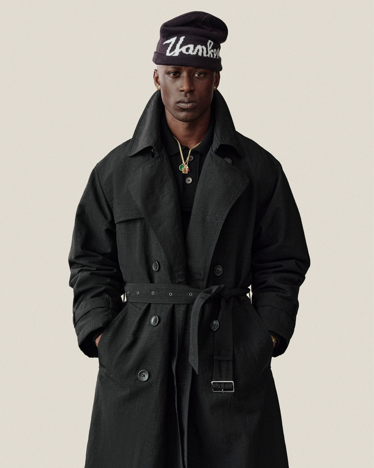 Aimé Leon Dore Evening blue Double Breasted Nylon Trench Coat Clothing